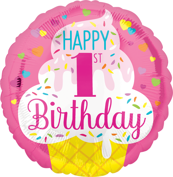 Happy 1st Birthday Ice Cream Cone Pink 18