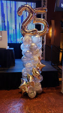 6' Custom Column With Damask Balloons and Foil Stars, Topped With Two 34