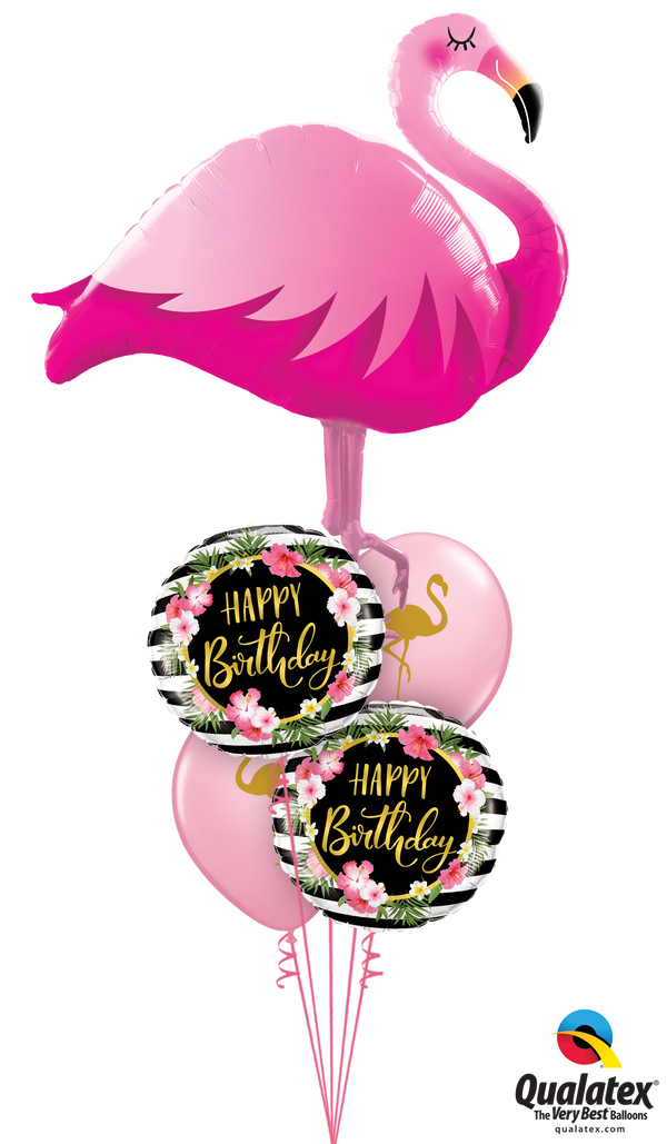 Happy Birthday Giant Deluxe Flamingo Balloon Bouquet includes a 46