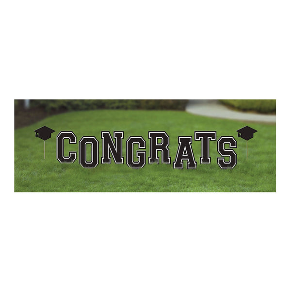 Graduation Yard Sign Congrats (10 pieces) Black Use With or Without Grad Caps