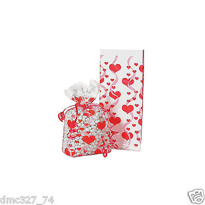 Valentine's Day Loot Bags Cellophane Red Hearts